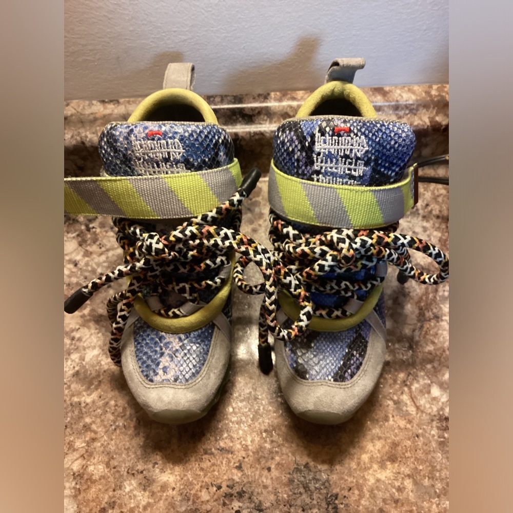 Bernard Willhelm Trainer Together Camper 4.5 35 Camo Faux Snakeskin Blue Boots